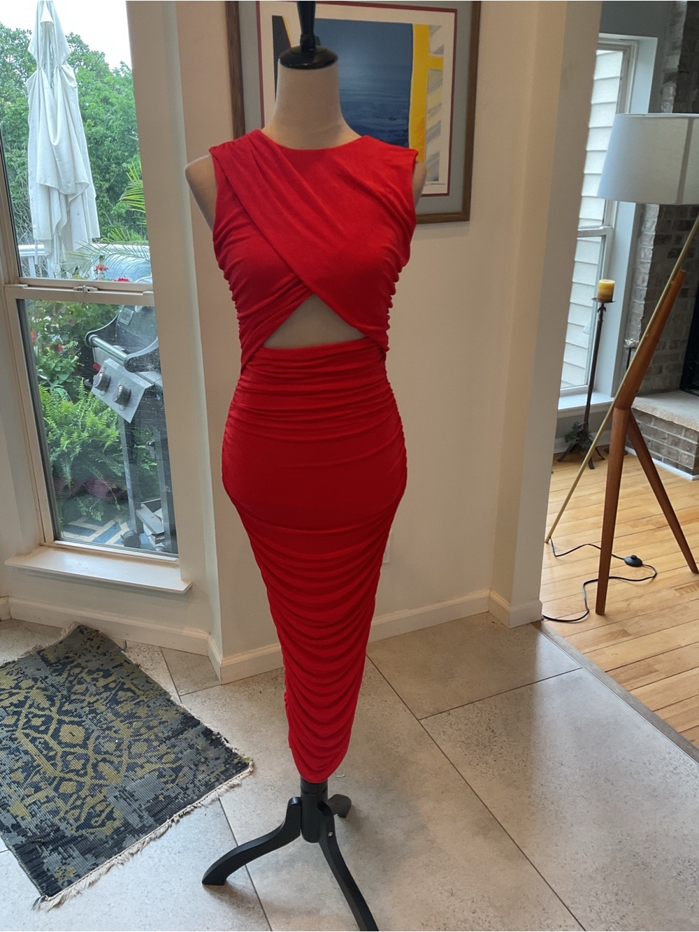 Showpo Red Cutout Ruched Midi Dress